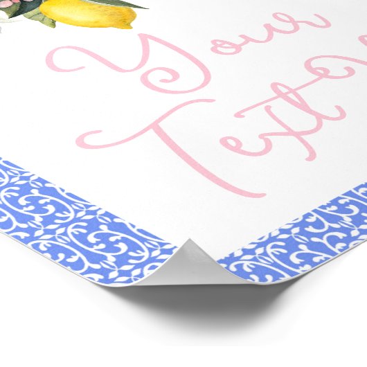 La Dolce Vita Lemon Pink Bow Baby shower Poster (Hoek)