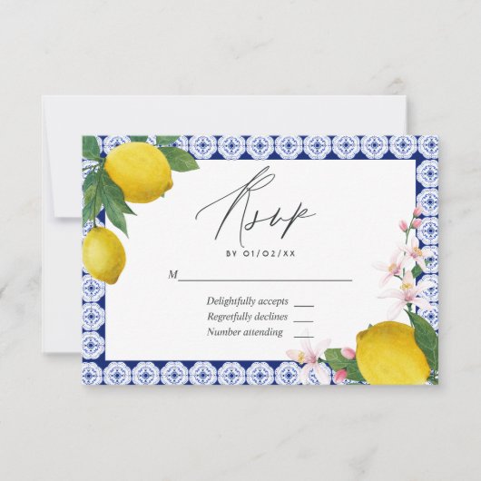 La Dolce Vita Lemon Tegel Italiaans Huwelijk RSVP Kaartje (Voorkant)