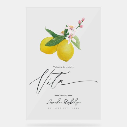 La Dolce Vita Lemon-thema Transparant welkom Acryl Bord (Voorkant)