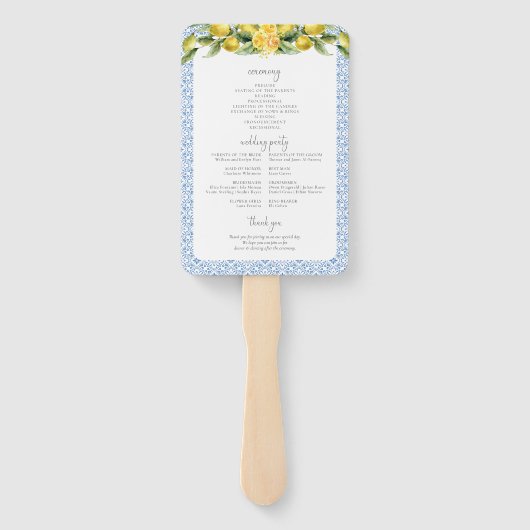 La Dolce Vita - Mediterraan huwelijksprogramma Handwaaier (Achterkant)