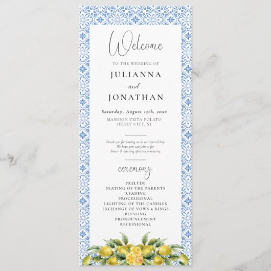 La Dolce Vita - Mediterraan huwelijksprogramma Programmakaart (Voorkant)