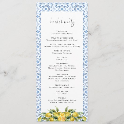 La Dolce Vita - Mediterraan huwelijksprogramma Programmakaart (Achterkant)