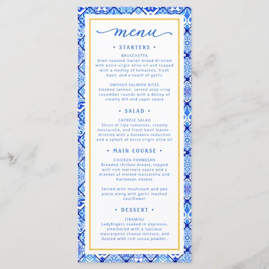 La Dolce Vita Mediterraan Vrijgezellenfeest Menu (Voorkant)