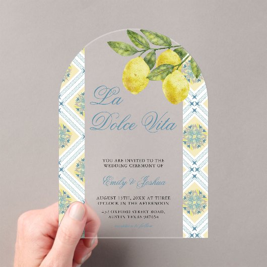 La Dolce Vita Modern Lemon Wedding Arch Acryl Uitnodigingen (Insitu (Draagbaar))
