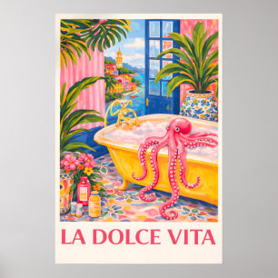 La Dolce Vita Octopus Print, Italiaanse Kust Poster