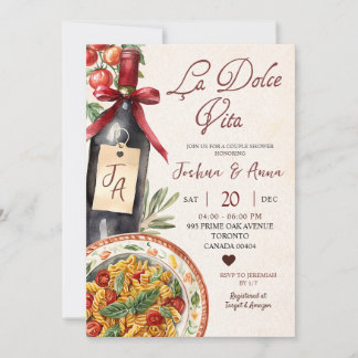 La Dolce Vita Pasta en Wijn Bruidsmeisjesfeest Kaart