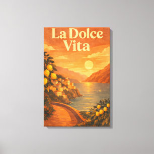 La Dolce Vita – Retro Italiaanse Kust Reisposter Canvas Afdruk