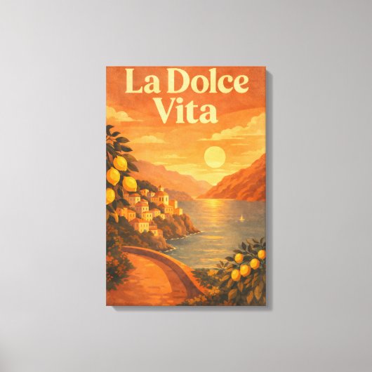 La Dolce Vita – Retro Italiaanse Kust Reisposter Canvas Afdruk (Voorkant)