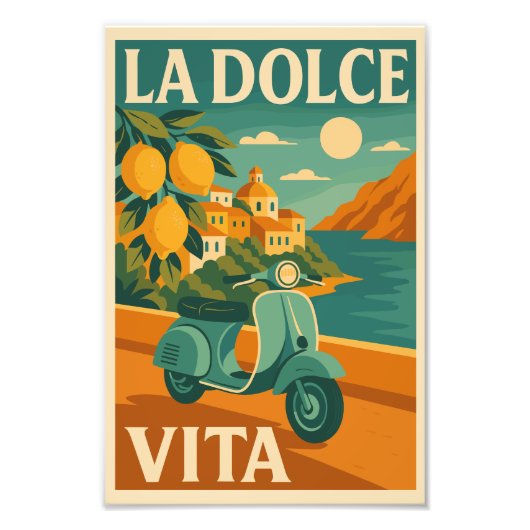 La Dolce Vita – Retro Italiaanse kust Reisposter Foto Afdruk (Voorkant)