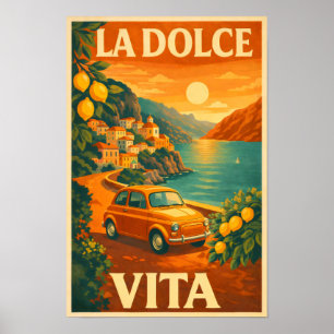 La Dolce Vita – Retro Italiaanse Kust Reisposter Poster