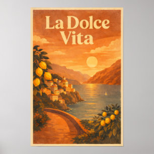 La Dolce Vita – Retro Italiaanse Kust Reisposter Poster