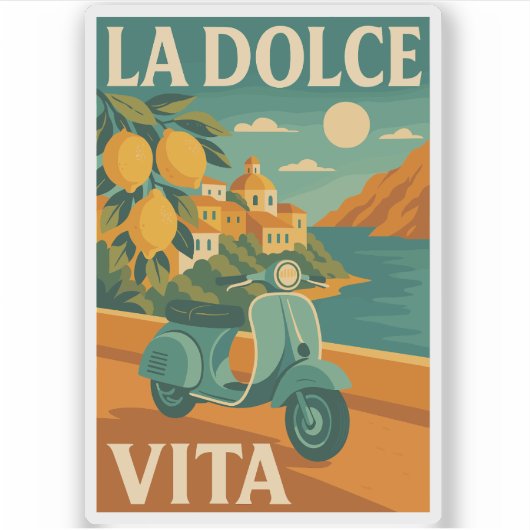 La Dolce Vita – Retro Italiaanse Kust Reizen Sticker (Voorkant)