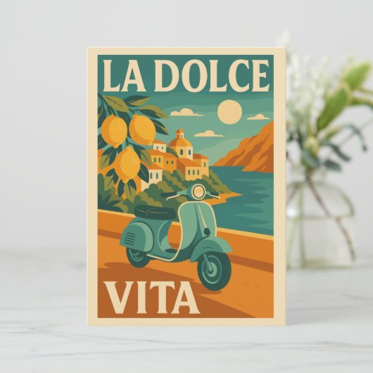 La Dolce Vita – Retro Italiaanse kustreizen Feestdagenkaart (Staand voorkant)