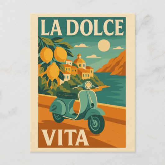 La Dolce Vita – Retro Italiaanse kustreizen Feestdagenkaart (Voorkant)