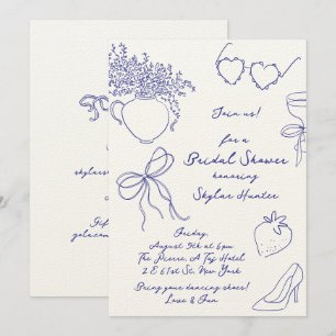 La Dolce Vita Retro kobaltblauw RSVP-Vrijgezellenf Kaart