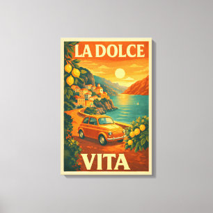 La Dolce Vita – Retro Reisposter Italiaanse kust Canvas Afdruk