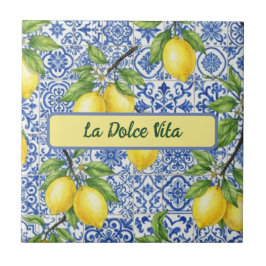La Dolce Vita Siciliaanse Citroen, Blauwe Maiolica Tegeltje