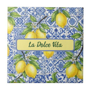 La Dolce Vita Siciliaanse Citroen, Blauwe Maiolica Tegeltje