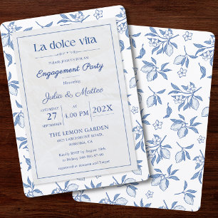 La Dolce Vita Verloving Feest Uitnodiging   Blauw 