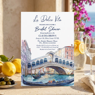 La Dolce Vita Watercolor Venetië Bruiloftsfeest Kaart