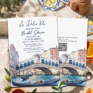 La Dolce Vita Watercolor Venetië QR Code Bruid Kaart