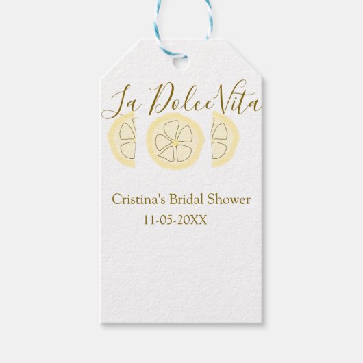 La Dolce Vita yellow lemon bridal shower pastel bo Cadeaulabel (Voorkant)