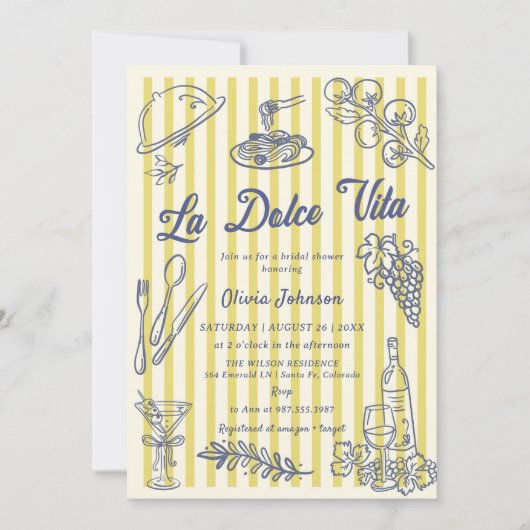 La Dolce Vita Yellow Stripes Italian Bridal Shower Kaart (Voorkant)