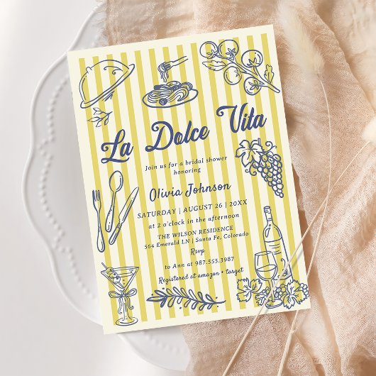 La Dolce Vita Yellow Stripes Italian Bridal Shower Kaart