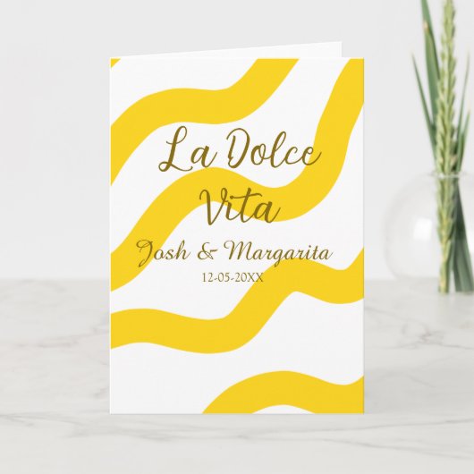 La Dolce Vita yellow wedding couple Name date glit Kaart (Voorkant)
