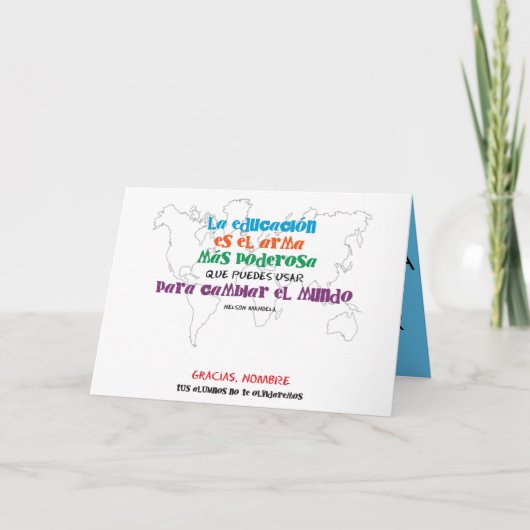 La educación cambia el mundo. 1º dame nombres. kaart (Voorkant)