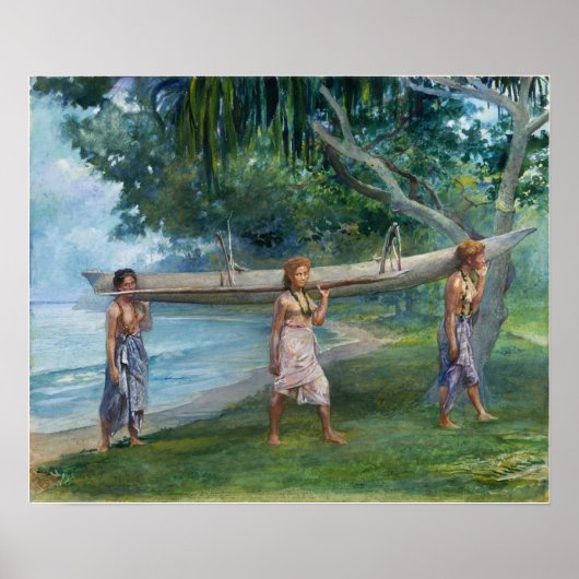 La Farge - Meisjes met een kano in vaiala in Samoa Poster (Voorkant)