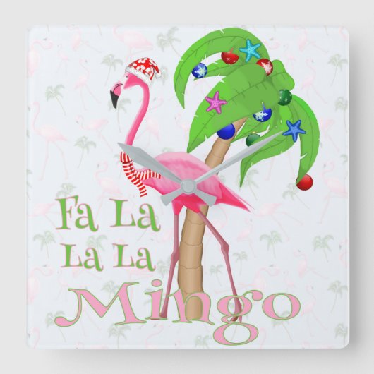La Flamingo Xmas Vierkante Klok (Voorkant)
