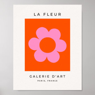 La Fleur 01 Retro Floral Oranje Pink Preppy Flower Poster