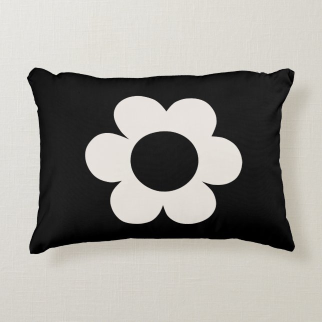 La Fleur 06 Retro Floral Black and White Flower Accent Kussen (Voorkant)