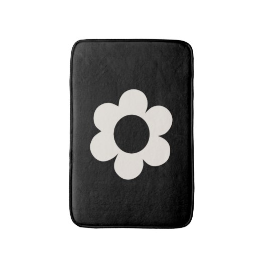 La Fleur 06 Retro Floral Black and White Flower Badmat (Voorkant Verticaal)