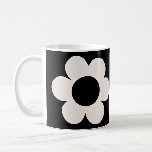 La Fleur 06 Retro Floral Black and White Flower Koffiemok (Links)