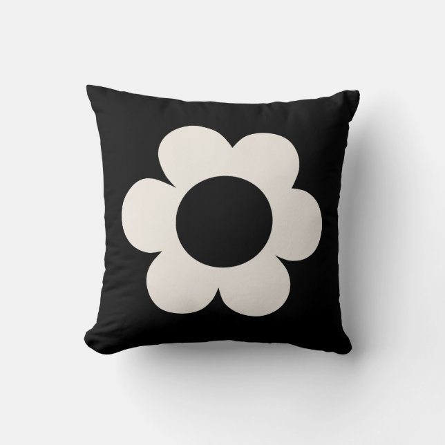 La Fleur 06 Retro Floral Black and White Flower Kussen (Voorkant)