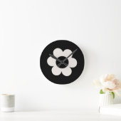 La Fleur 06 Retro Floral Black and White Flower Ronde Klok (Huis)