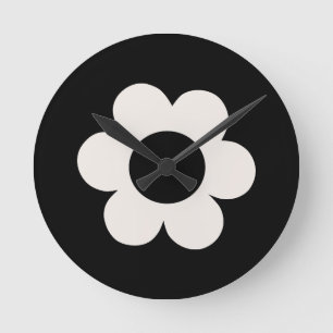 La Fleur 06 Retro Floral Black and White Flower Ronde Klok