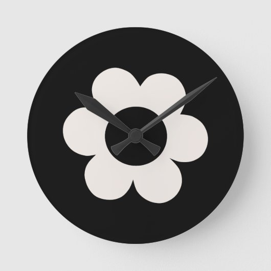 La Fleur 06 Retro Floral Black and White Flower Ronde Klok (Voorkant)