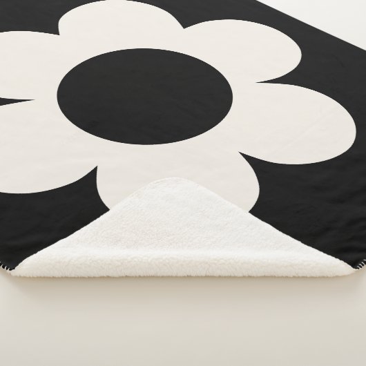 La Fleur 06 Retro Floral Black and White Flower Sherpa Deken (3/4)