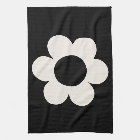 La Fleur 06 Retro Floral Black and White Flower Theedoek (Verticaal)