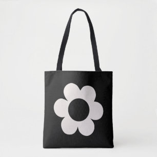 La Fleur 06 Retro Floral Black and White Flower Tote Bag