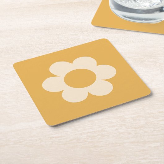 La Fleur 07 Retro Bloemgeel Kartonnen Onderzetters (Schuin)