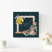 La Fleur  Lady Lijst Glitter Stripes Clock Vierkante Klok (Huis)