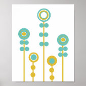 La Flowers, retro, mustard and teal Poster (Voorkant)