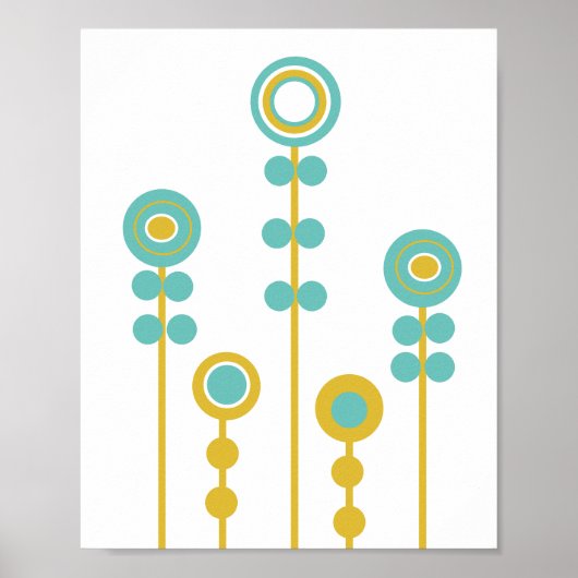 La Flowers, retro, mustard and teal Poster (Voorkant)