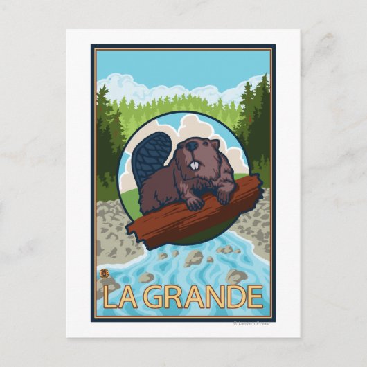La Grande, OregonBeaver en Trees Briefkaart (Voorkant)