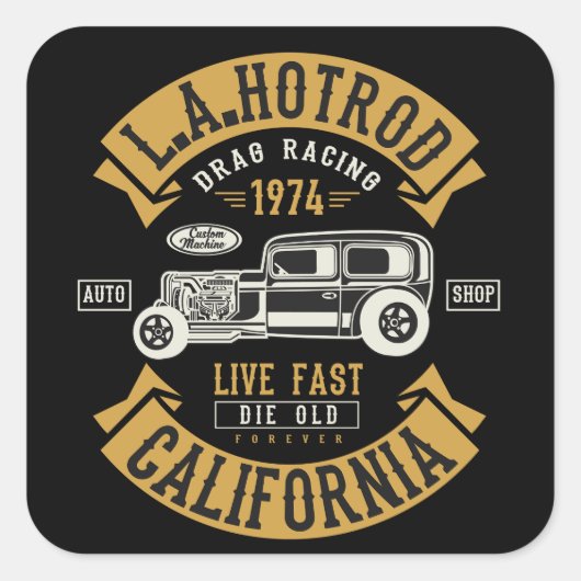 LA Hotrod California Drag Racing 1974 Vierkante Sticker (Voorkant)