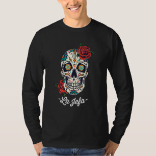 La Jefa Floral Sugar Skull Dia de Los Muertos Wome T-shirt